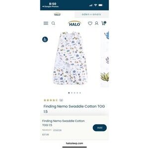Disney Baby HALO Finding Nemo safe sleep SleepSac Small 3-6 months EUC